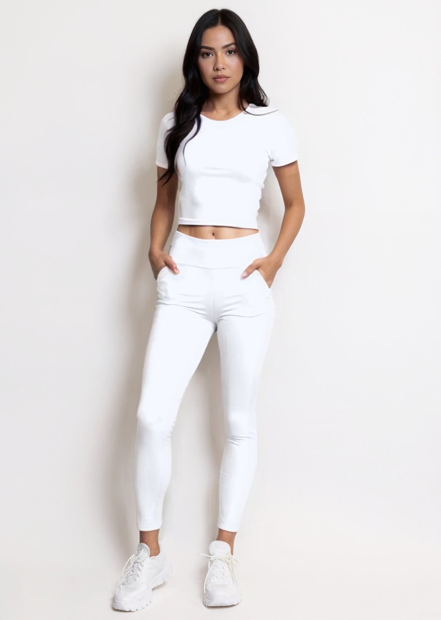 Women's sports set short sleeve t-shirt high-waisted leggings smooth stretchy second-skin daily comfort and support