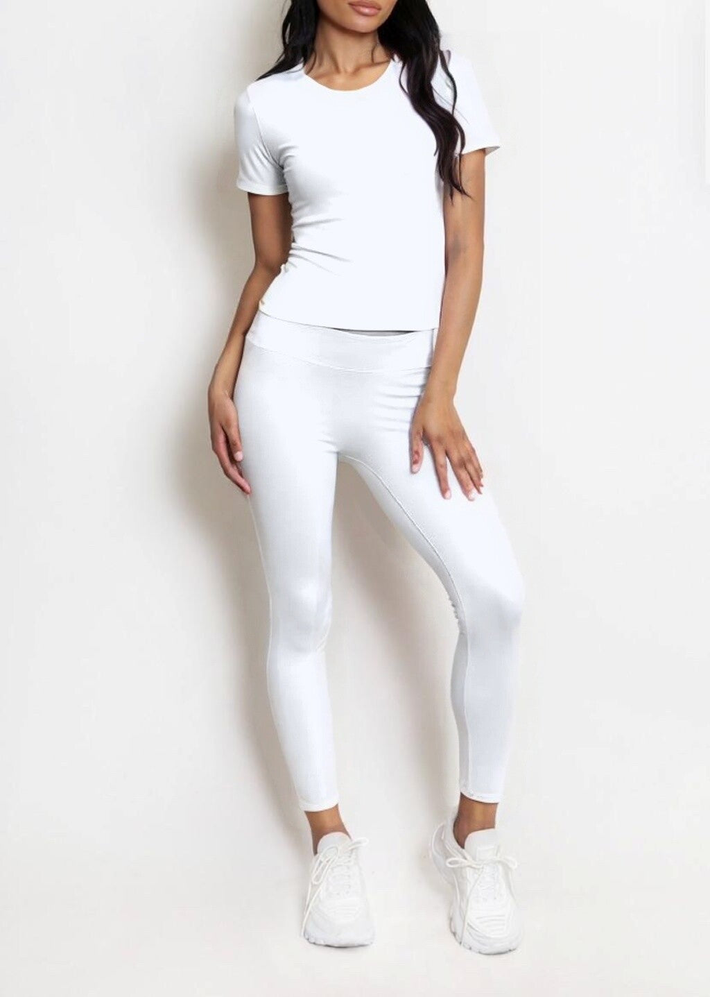 Women's sports set short sleeve t-shirt high-waisted leggings smooth stretchy second-skin daily comfort and support