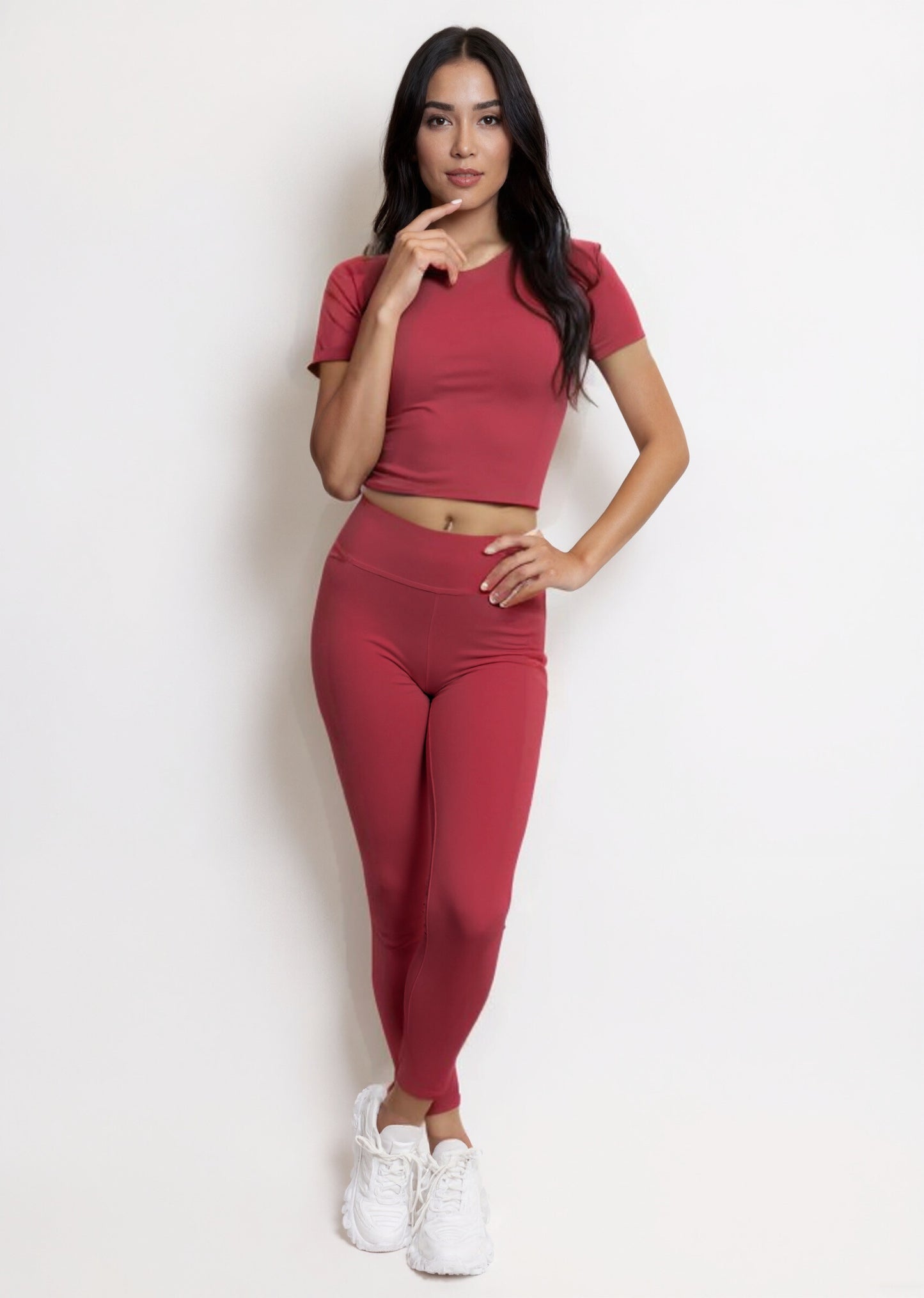 Women's sports set short sleeve t-shirt high-waisted leggings smooth stretchy second-skin daily comfort and support