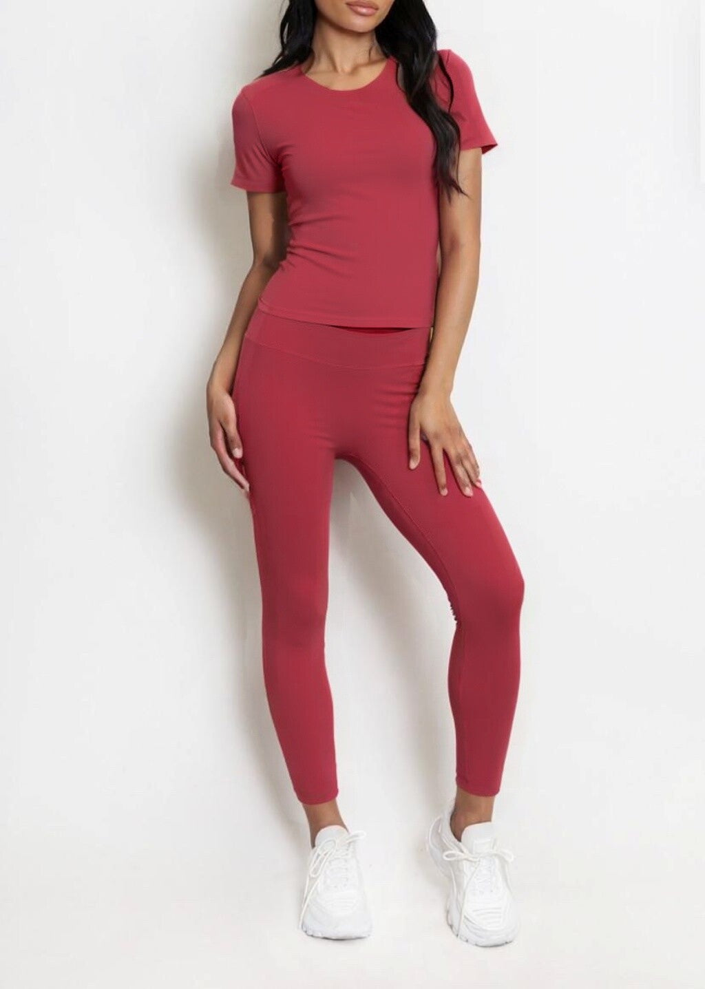 Women's sports set short sleeve t-shirt high-waisted leggings smooth stretchy second-skin daily comfort and support