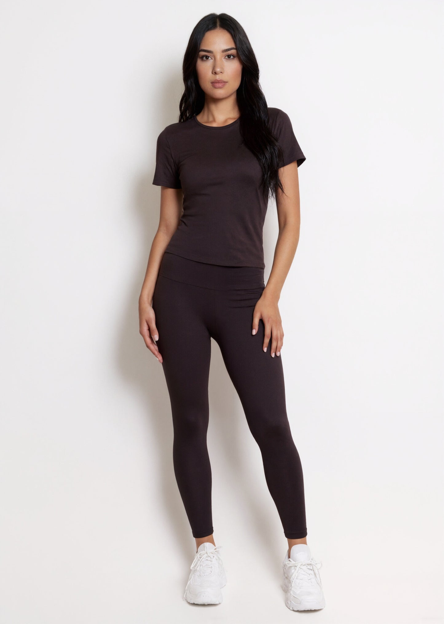 Women's sports set short sleeve t-shirt high-waisted leggings smooth stretchy second-skin daily comfort and support