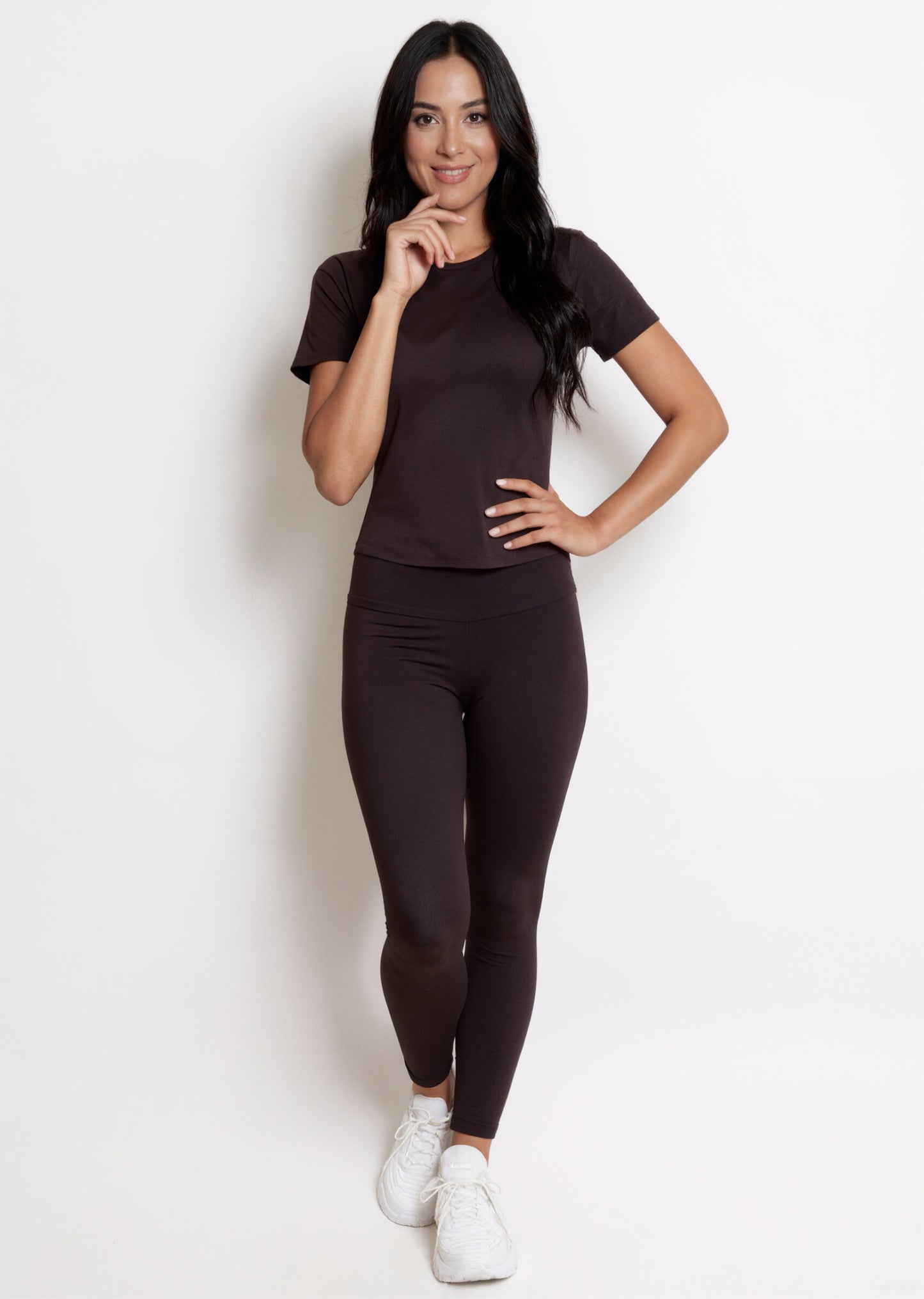 Women's sports set short sleeve t-shirt high-waisted leggings smooth stretchy second-skin daily comfort and support