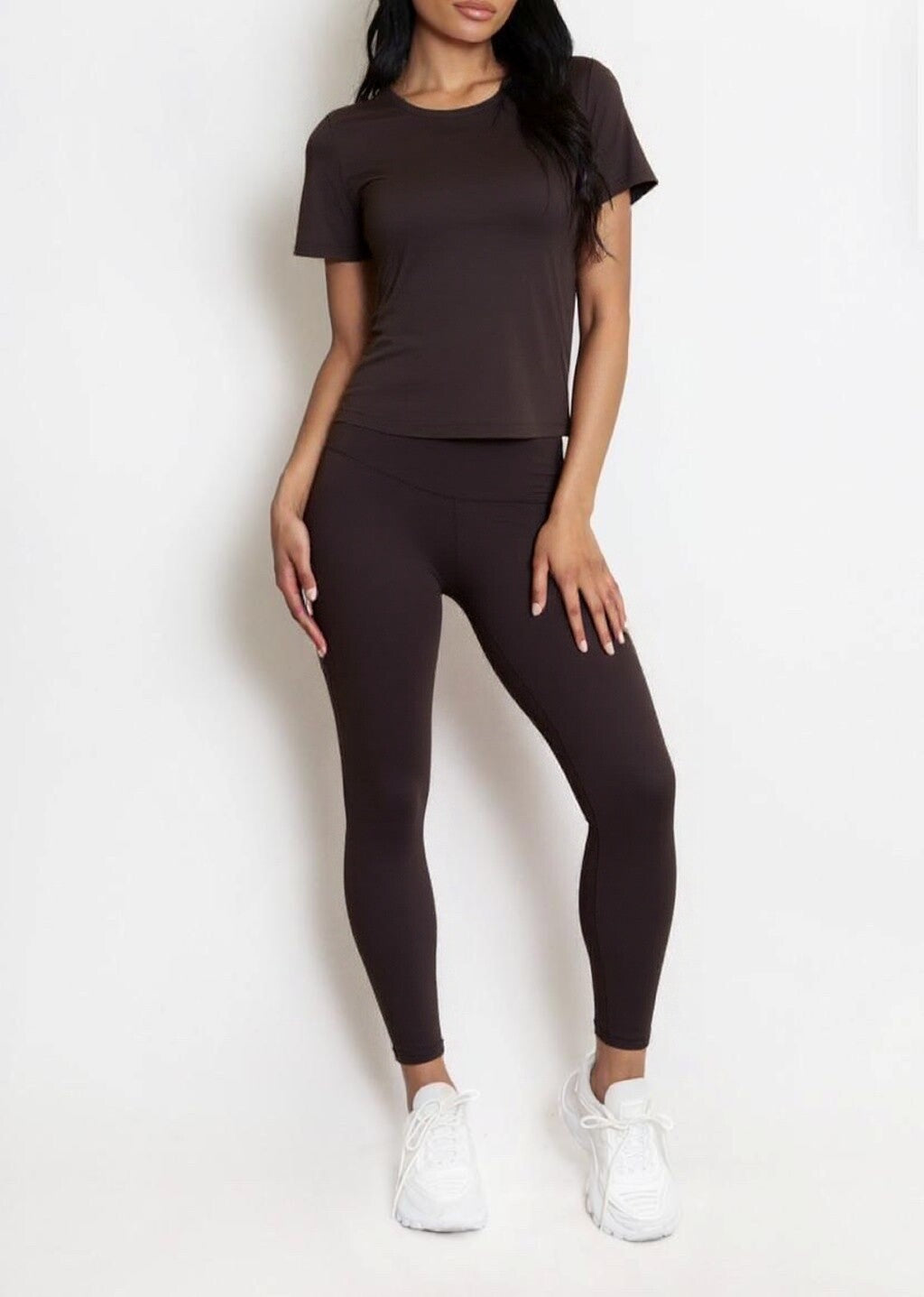 Women's sports set short sleeve t-shirt high-waisted leggings smooth stretchy second-skin daily comfort and support