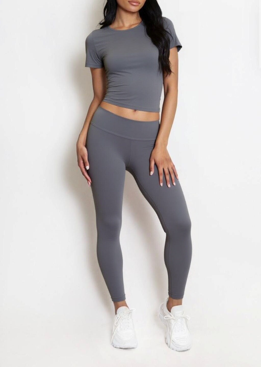 Women's sports set short sleeve t-shirt high-waisted leggings smooth stretchy second-skin daily comfort and support