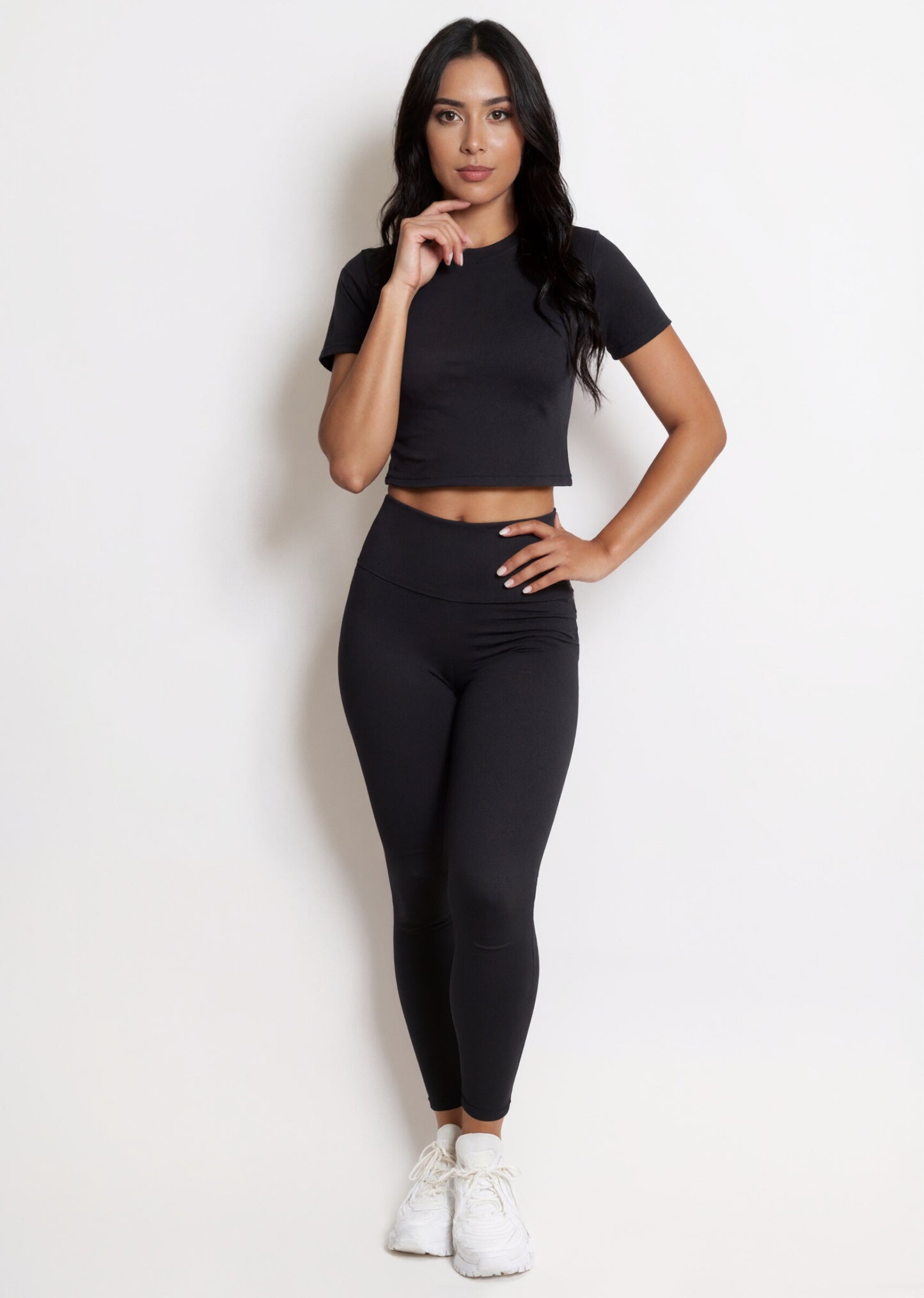 Women's sports set short sleeve t-shirt high-waisted leggings smooth stretchy second-skin daily comfort and support