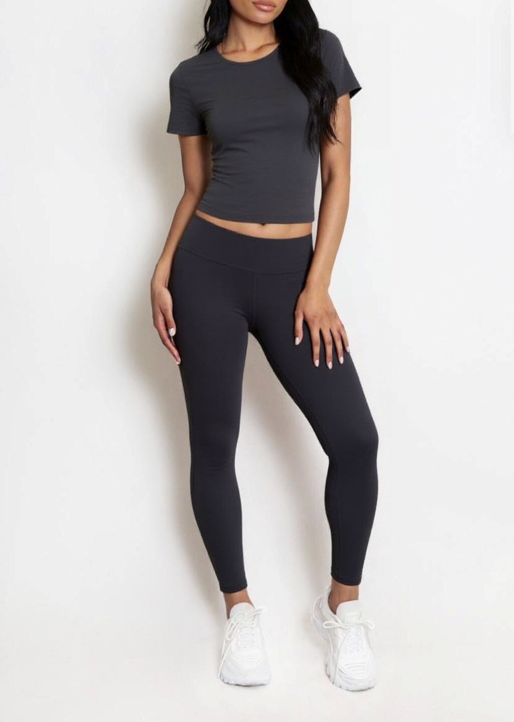 Women's sports set short sleeve t-shirt high-waisted leggings smooth stretchy second-skin daily comfort and support