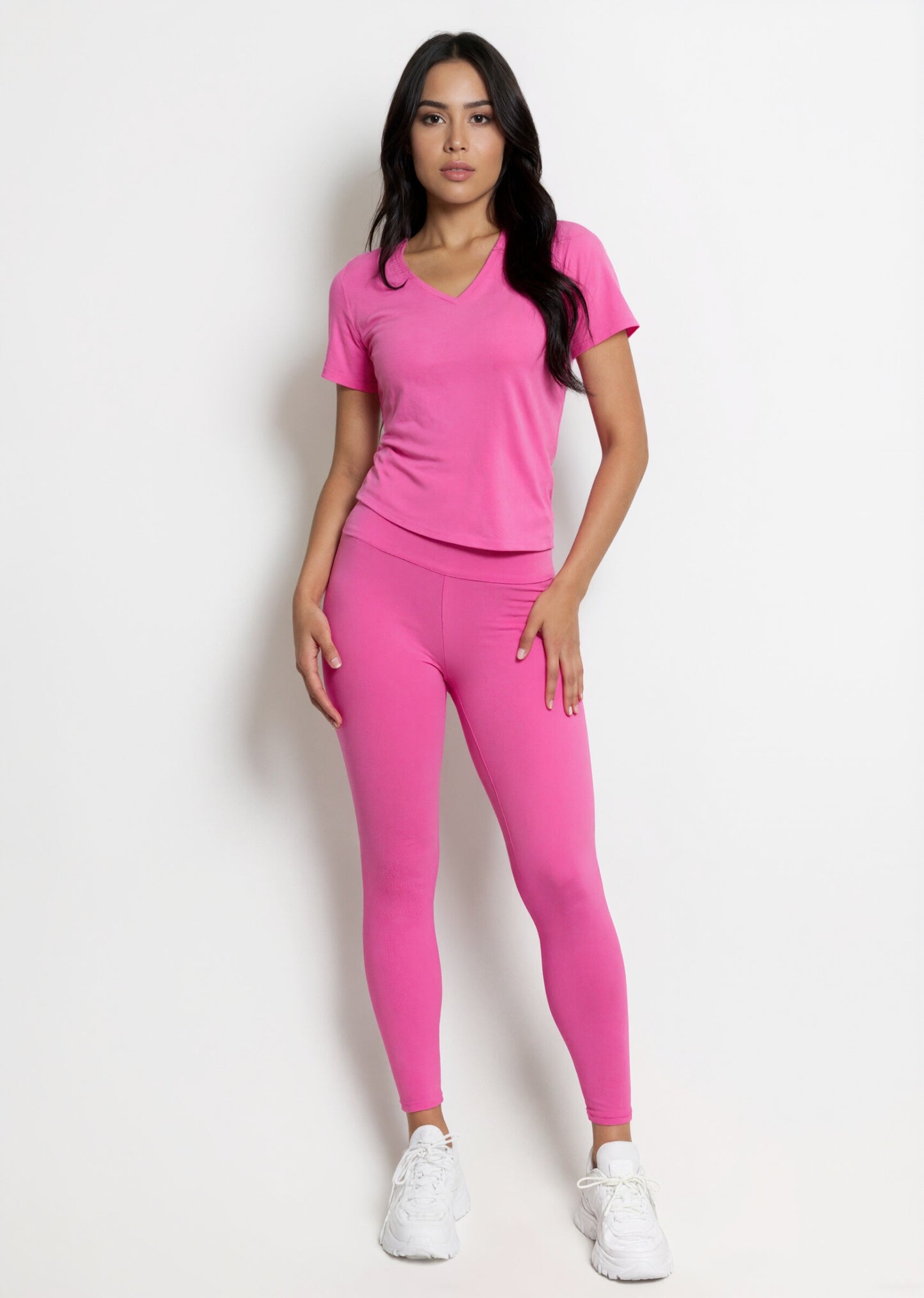 Women's sports set short sleeve t-shirt high-waisted leggings smooth stretchy second-skin daily comfort and support