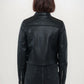 Women's short faux leather biker jacket with zip-up high collar