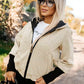 Textured knit hooded zipped vest with contrasting sleeves