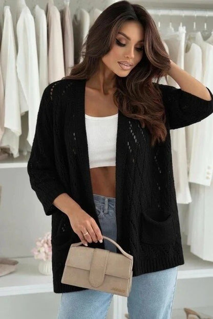 Openwork knit cardigan with 3/4 sleeves – Loose fit