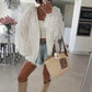 Open-front fringed cardigan