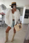 Open-front fringed cardigan