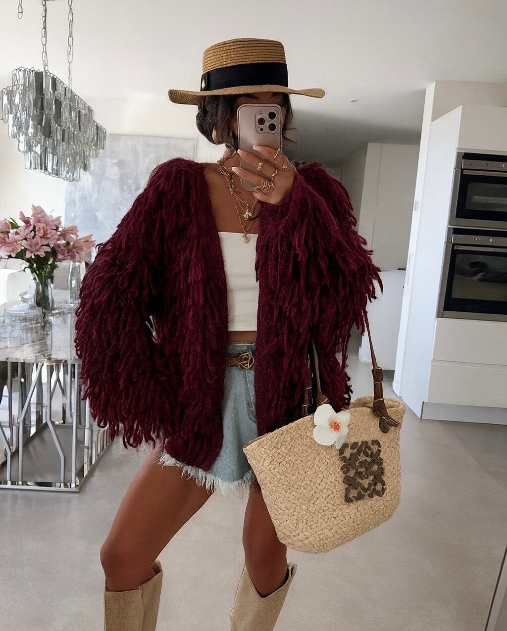 Open-front fringed cardigan