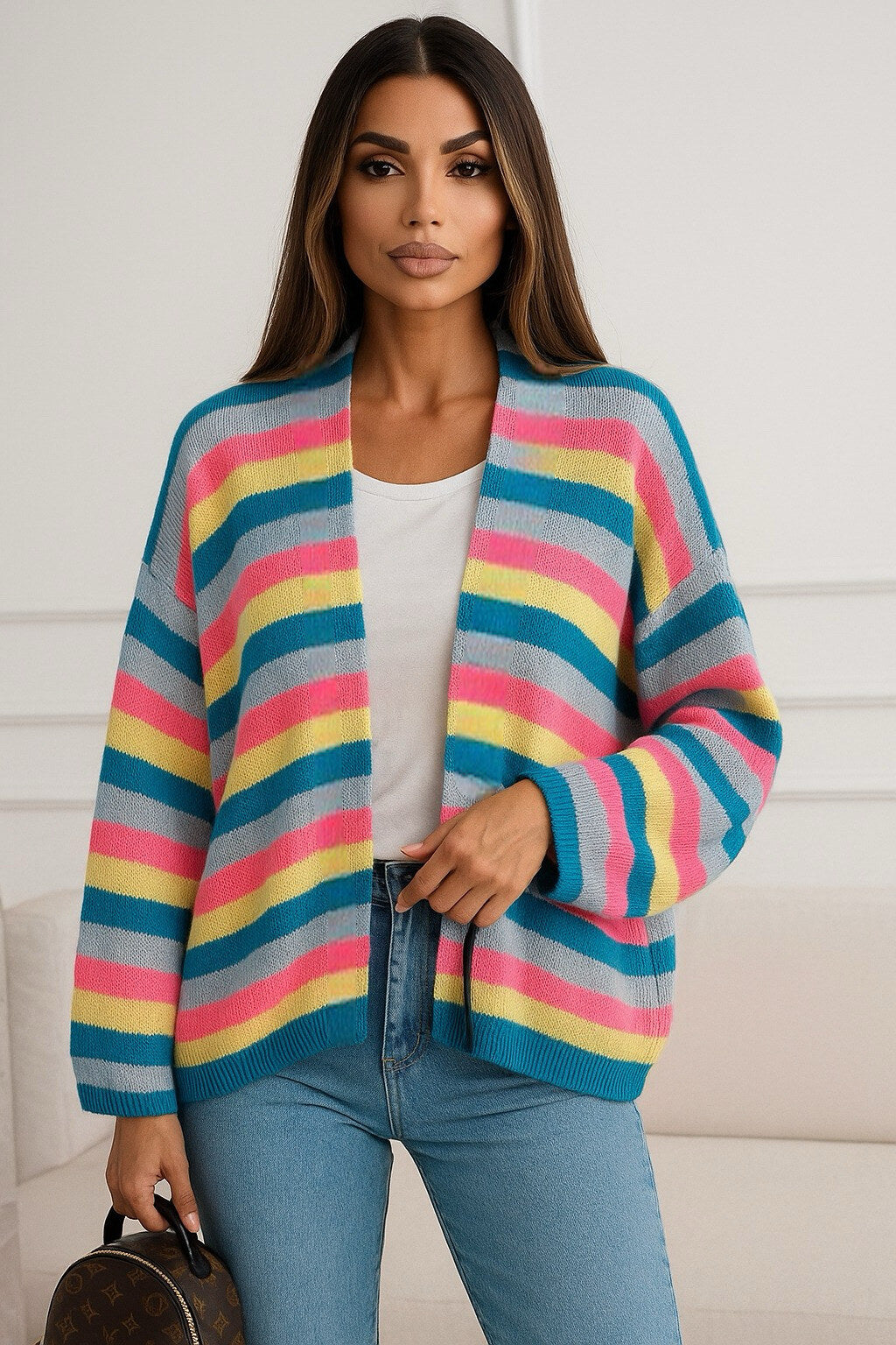 Open cardigan with multicolored stripes
