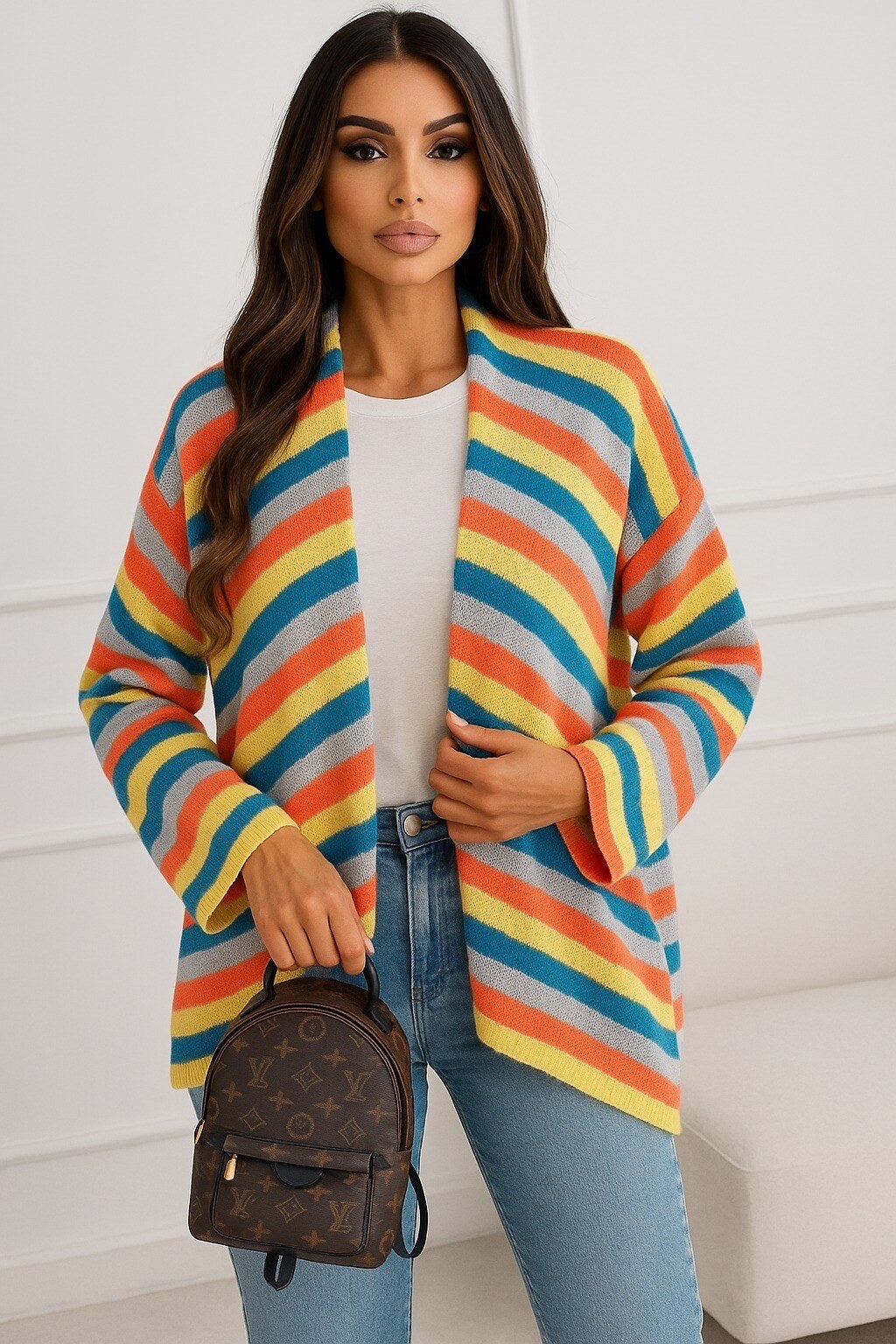 Open cardigan with multicolored stripes
