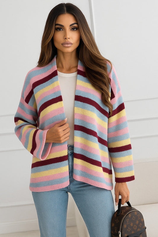 Open cardigan with multicolored stripes