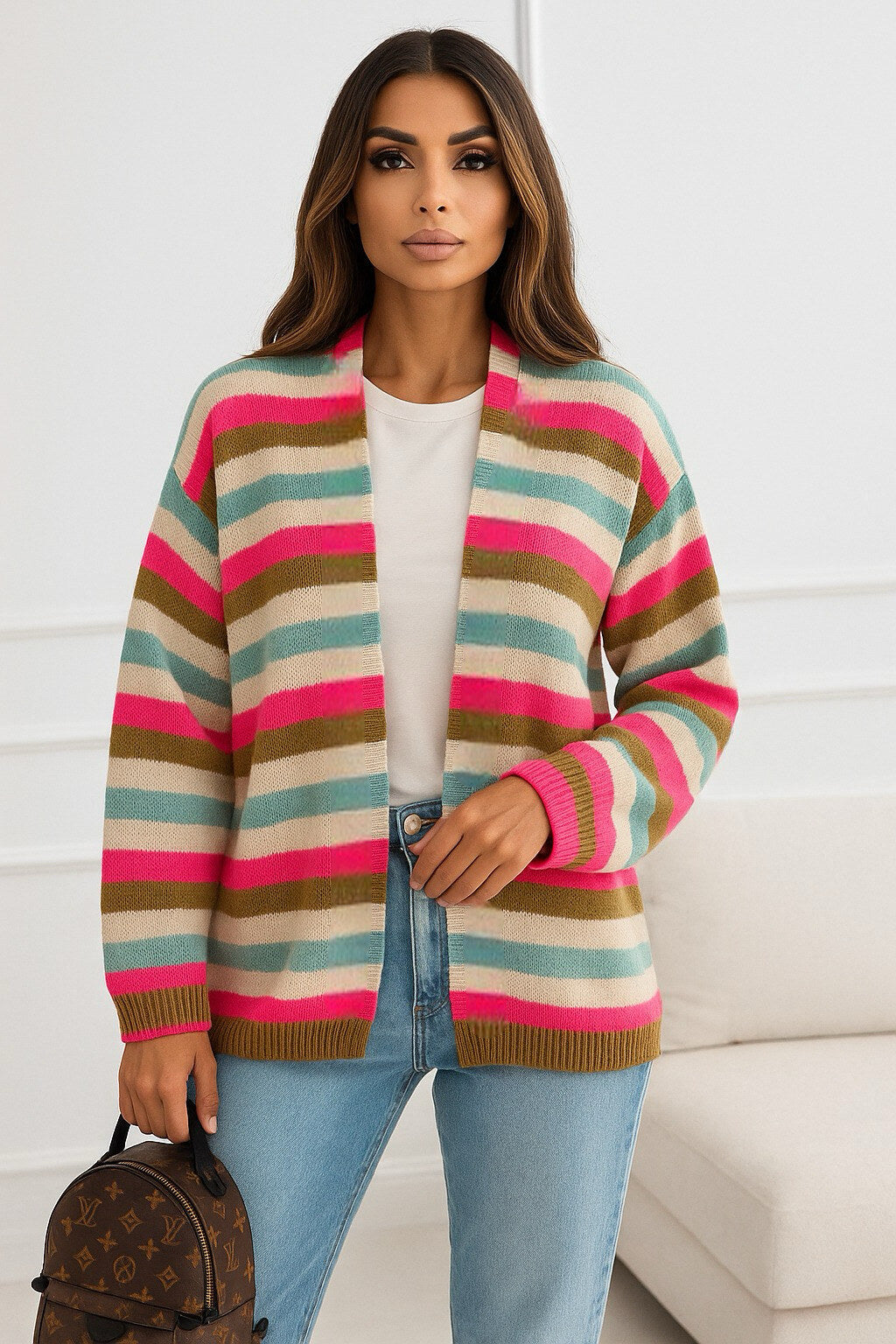 Open cardigan with multicolored stripes