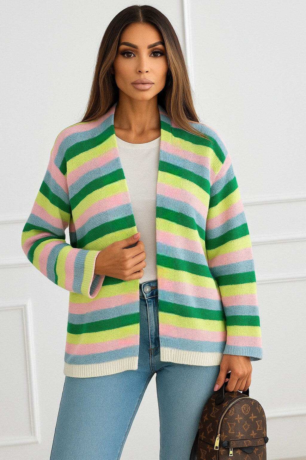 Open cardigan with multicolored stripes