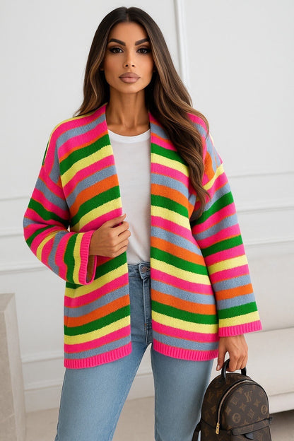 Open cardigan with multicolored stripes