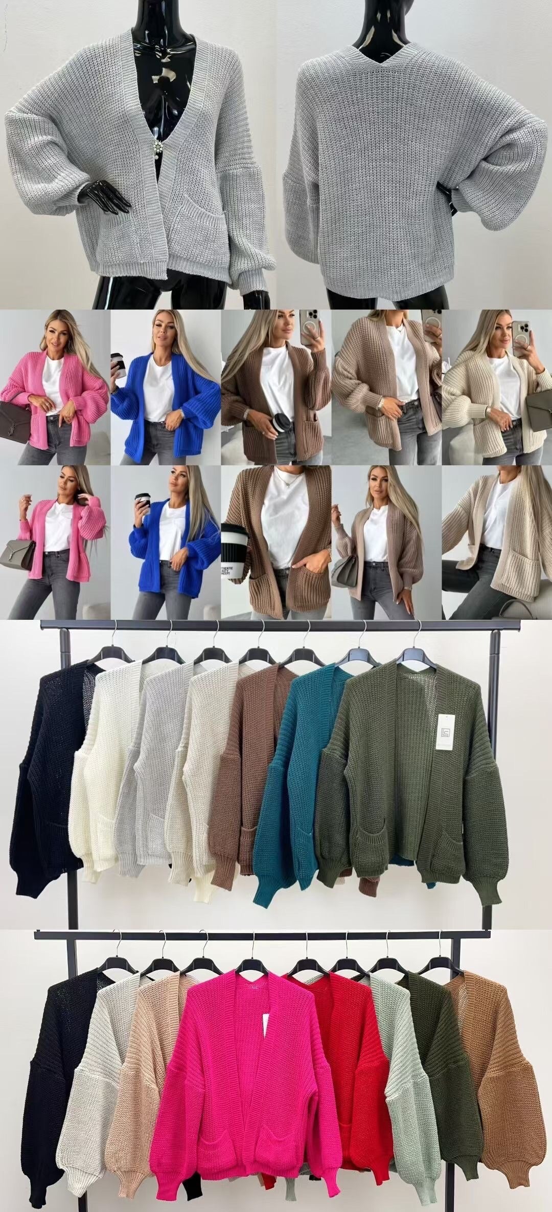 Open vest with knitting pockets