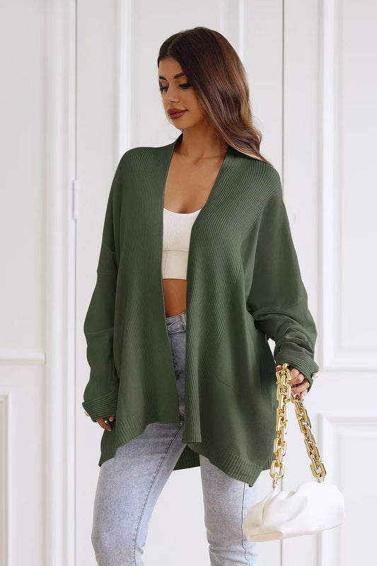 Oversized open cardigan with gold button sleeve pockets