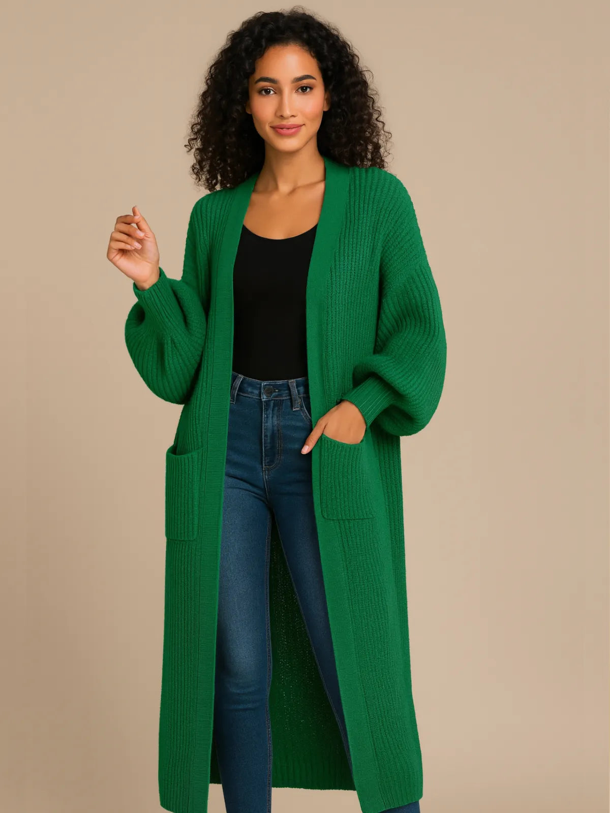 Long balloon sleeve cardigan