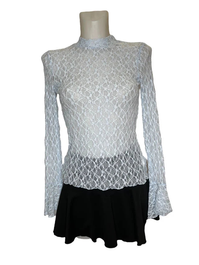 Long sleeve lace top with high neck2