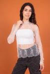 Sheer floral lace top with long sleeves and high neck