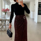 Sequin skirt with elastic waist and gold ring