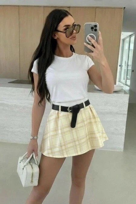 Short plaid print skirt – Belted