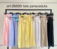 Cotton skirt with printed satin belt and elastic waist