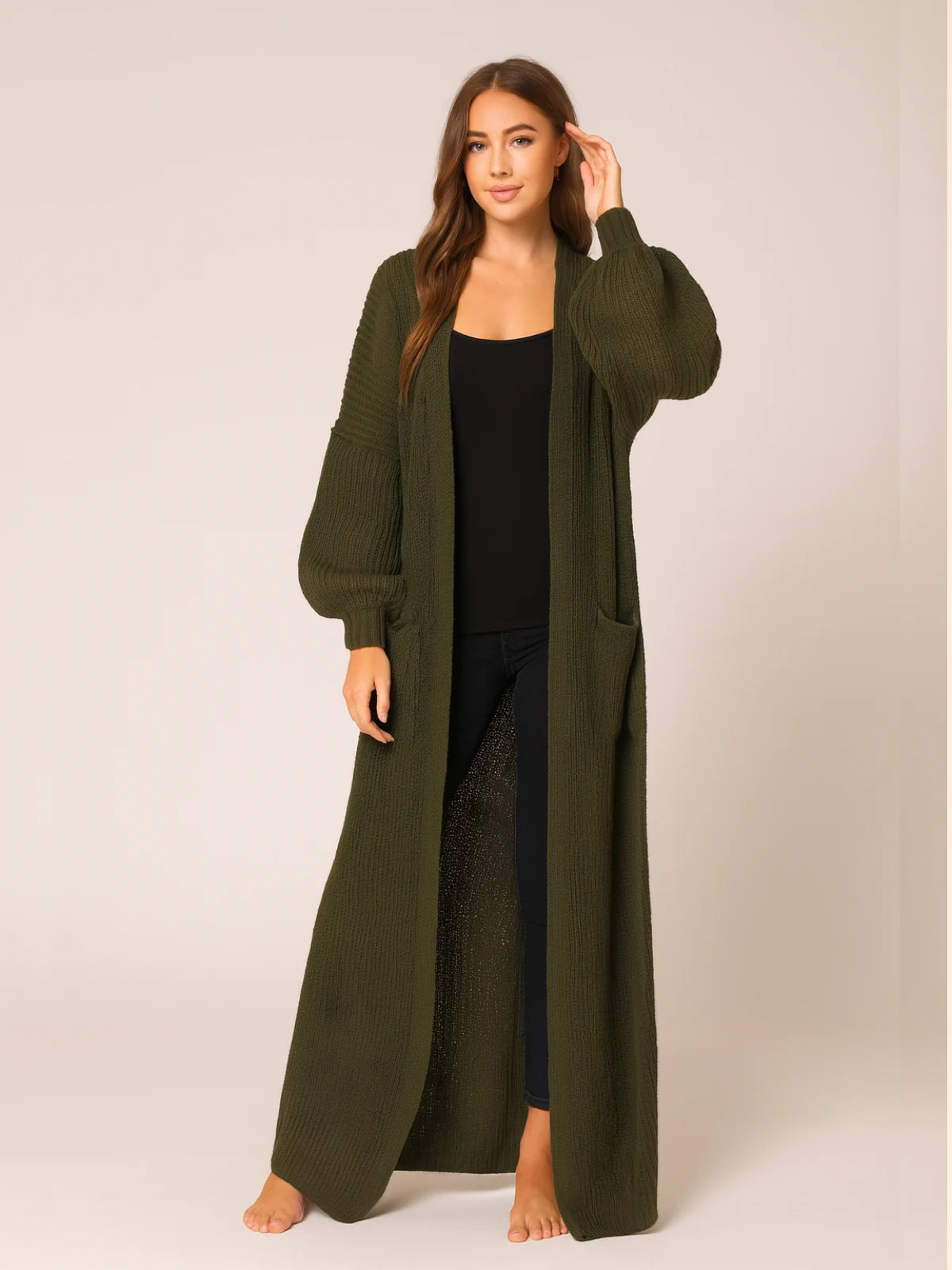 Long balloon sleeve cardigan