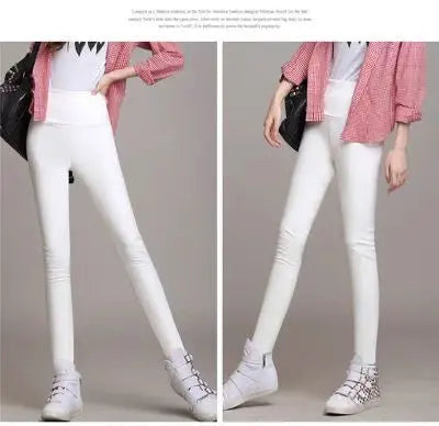 High-waisted leather-look leggings with soft velvet lining