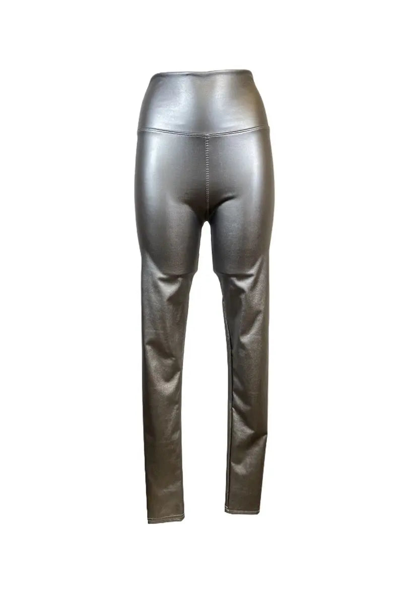 High-waisted leather-look leggings with soft velvet lining