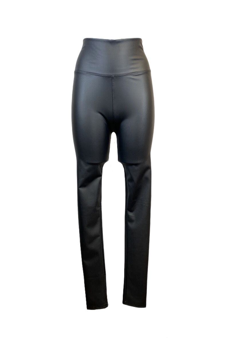 High-waisted leather-look leggings with soft velvet lining