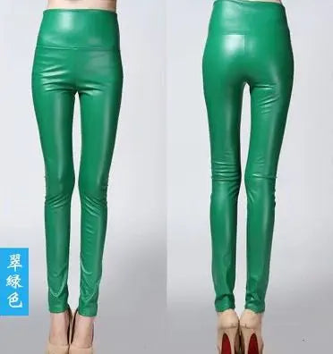High-waisted leather-look leggings with soft velvet lining