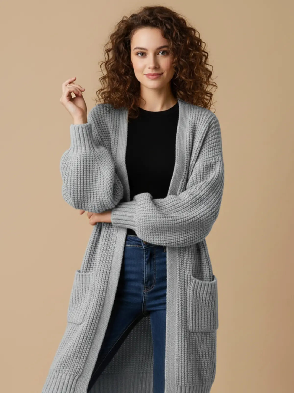 Long balloon sleeve cardigan