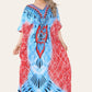 Long caftan with vibrant green geometric print, cinched waist, and adjustable silhouette Ref-7031-L