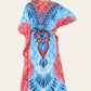 Long caftan with vibrant green geometric print, cinched waist, and adjustable silhouette Ref-7031-L