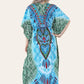 Long caftan with vibrant green geometric print, cinched waist, and adjustable silhouette Ref-7031-L
