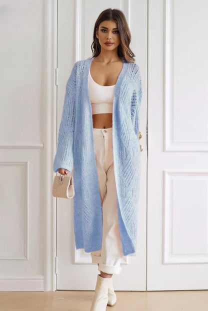 Long knit cardigan with geometric patterns