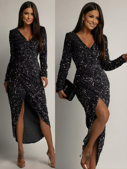 Long sequin dress with long sleeves