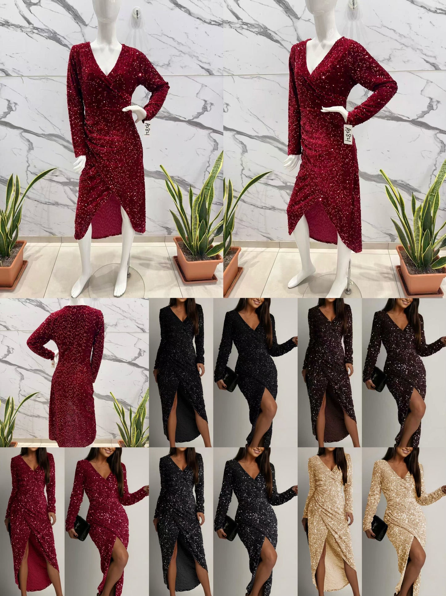 Long sequin dress with long sleeves