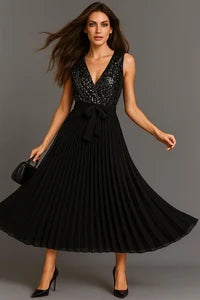 Long pleated sequin dress
