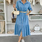 Long striped cotton shirt dress with belt
