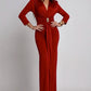 Long elegant dress with slit and jeweled belt