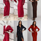 Long elegant dress with slit and jeweled belt
