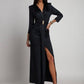 Long elegant dress with slit and jeweled belt