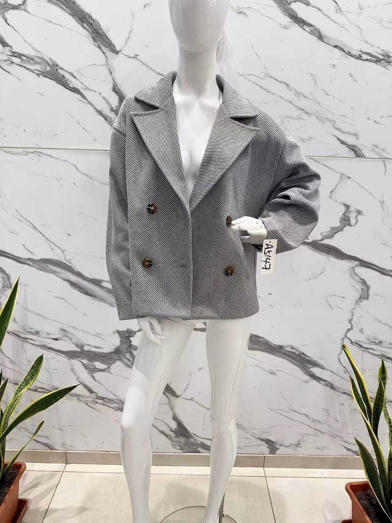 Textured fabric double-breasted coat jacket with lining