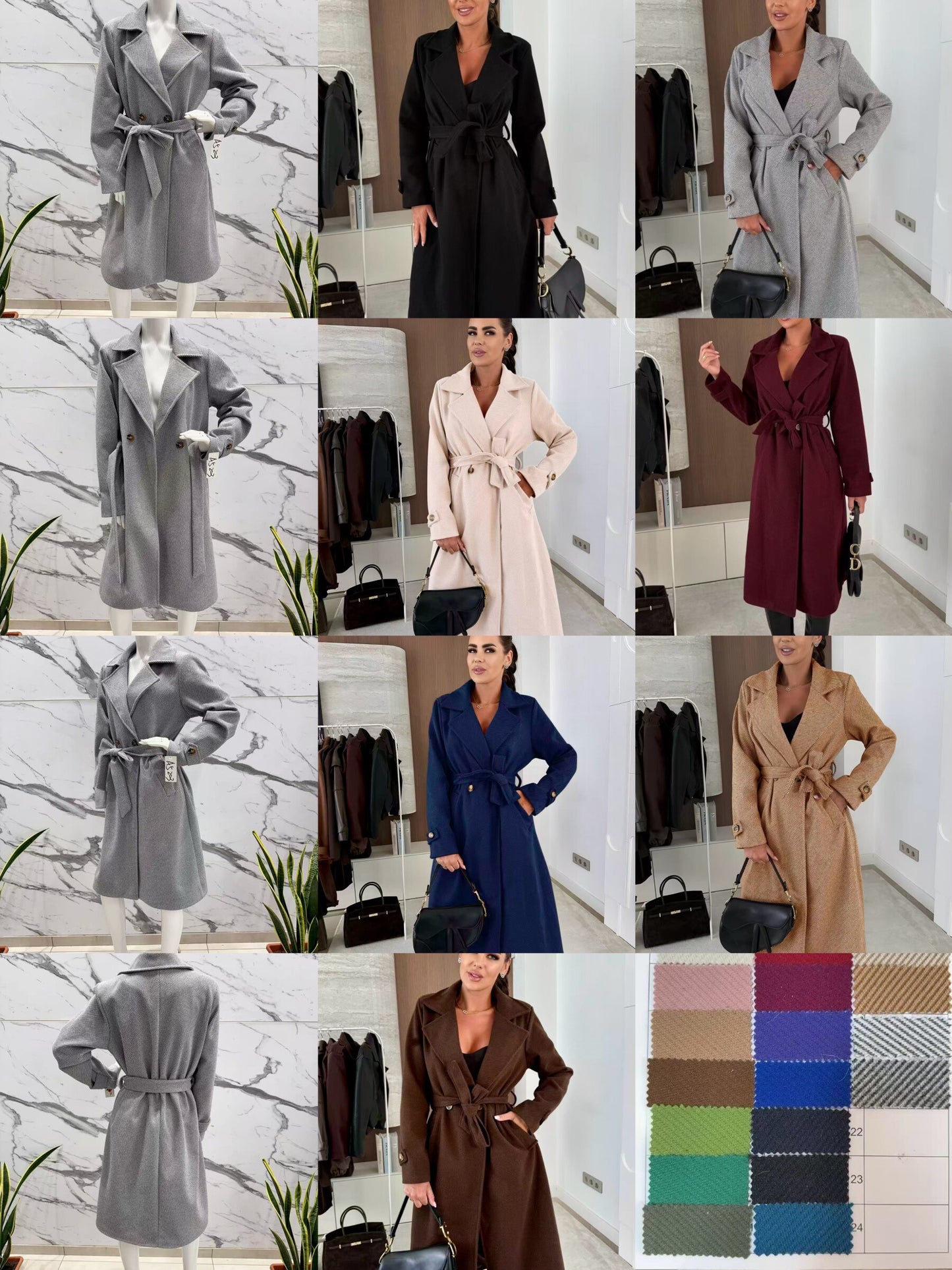 Coat with lining and textured material belt